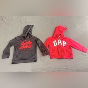 Under Armour Kids Charcoal Hoodie with Red Logo and GAP zip hoodie